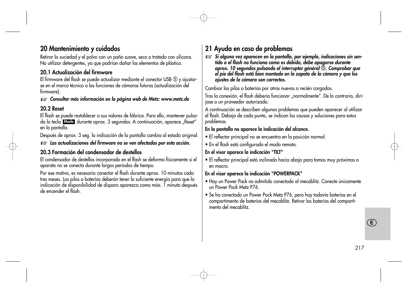 Metz MECABLITZ 58 AF-2 digital Canon User Manual | Page 217 / 230