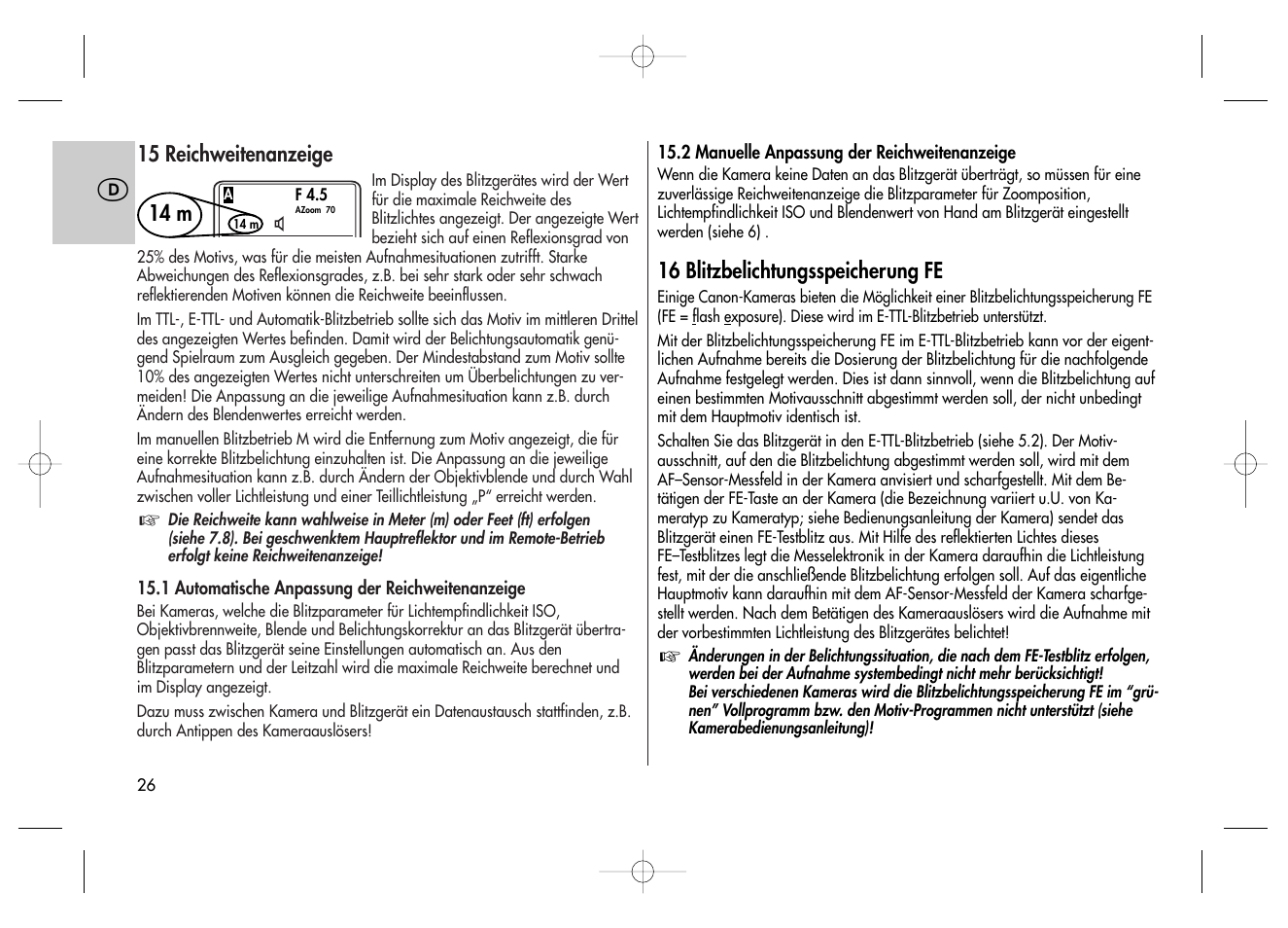 Metz MECABLITZ 58 AF-2 digital Canon User Manual | Page 26 / 230