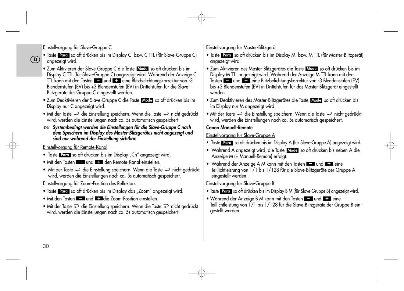 Metz MECABLITZ 58 AF-2 digital Canon User Manual | Page 30 / 230