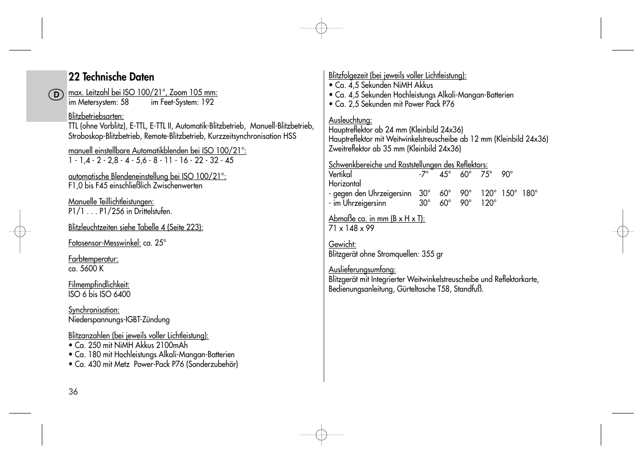 Metz MECABLITZ 58 AF-2 digital Canon User Manual | Page 36 / 230