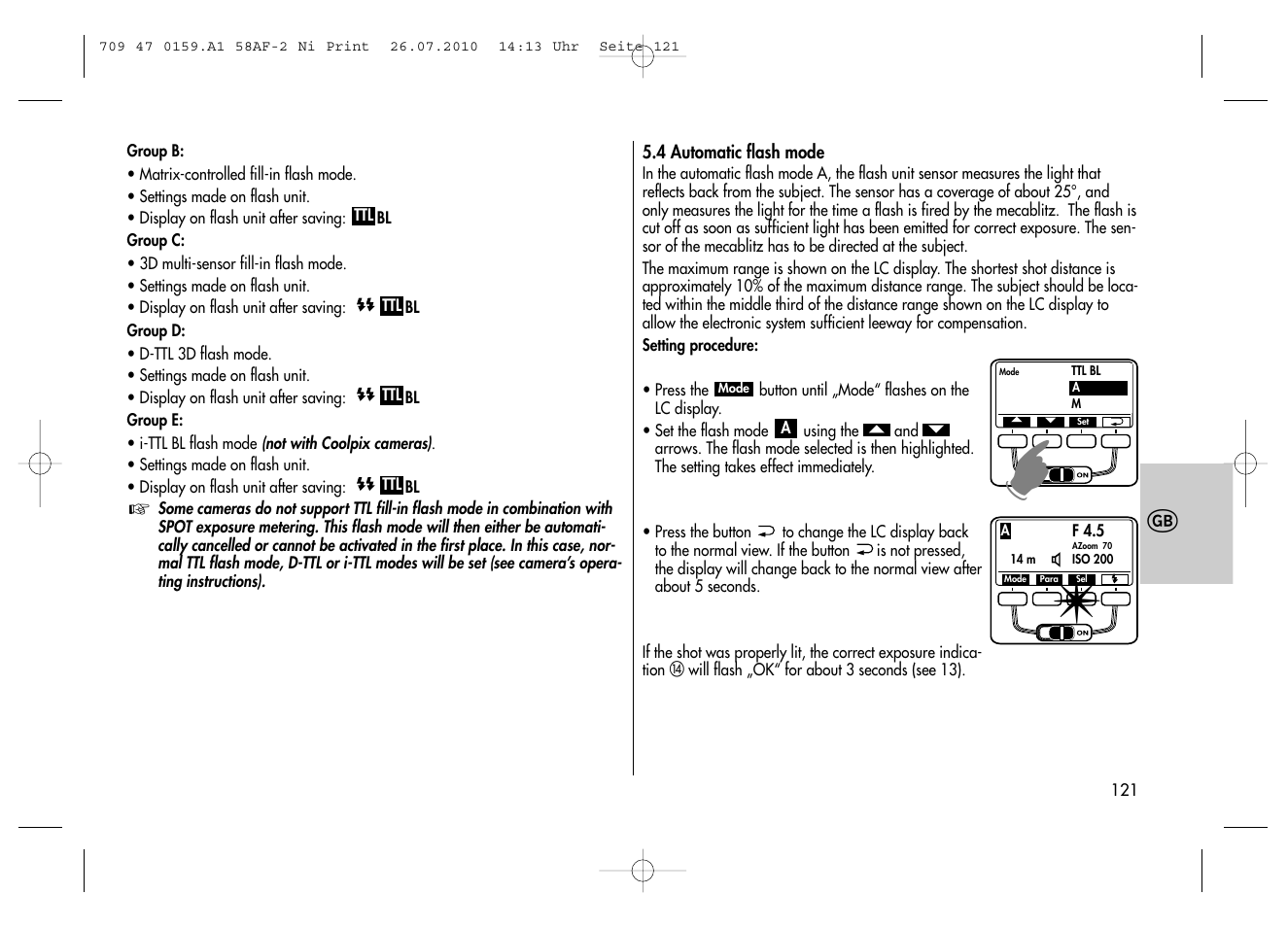 Metz MECABLITZ 58 AF-2 digital Nikon User Manual | Page 121 / 230