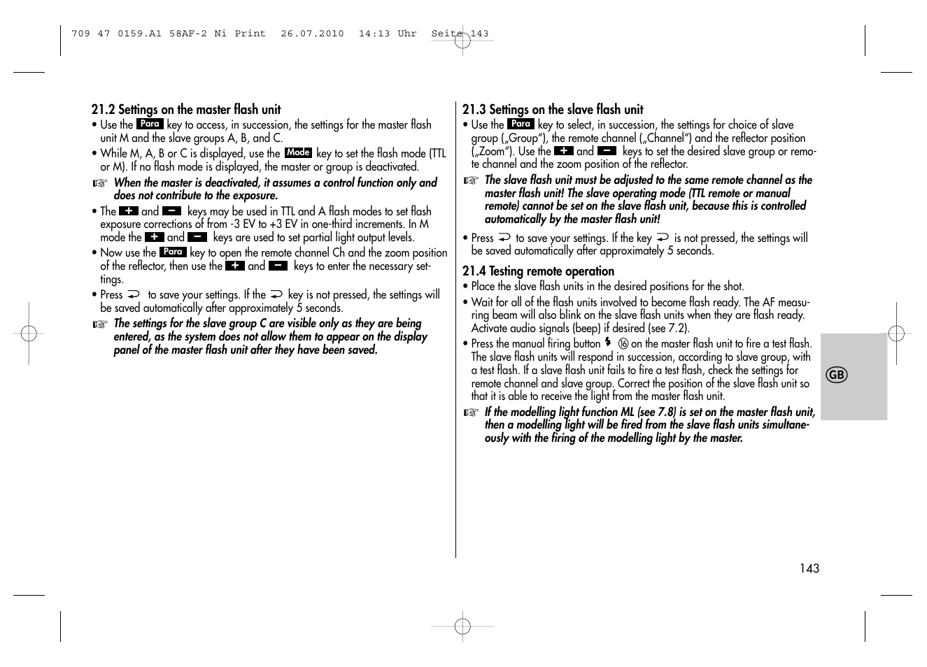 Metz MECABLITZ 58 AF-2 digital Nikon User Manual | Page 143 / 230