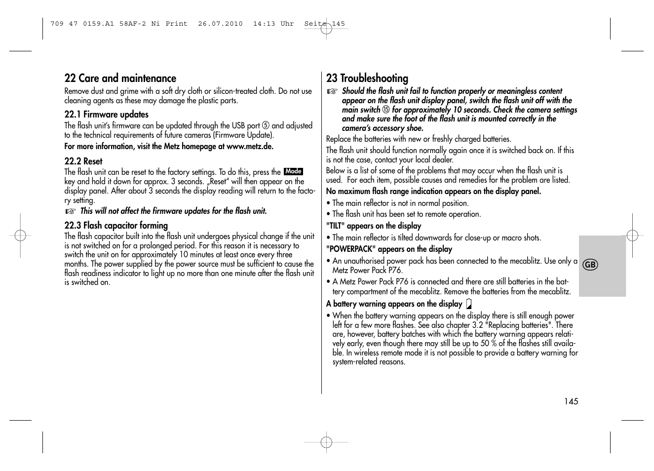 Metz MECABLITZ 58 AF-2 digital Nikon User Manual | Page 145 / 230