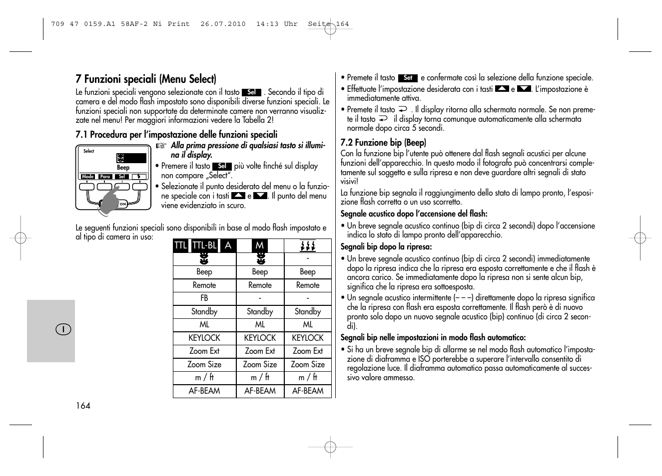 7 funzioni speciali (menu select) | Metz MECABLITZ 58 AF-2 digital Nikon User Manual | Page 164 / 230