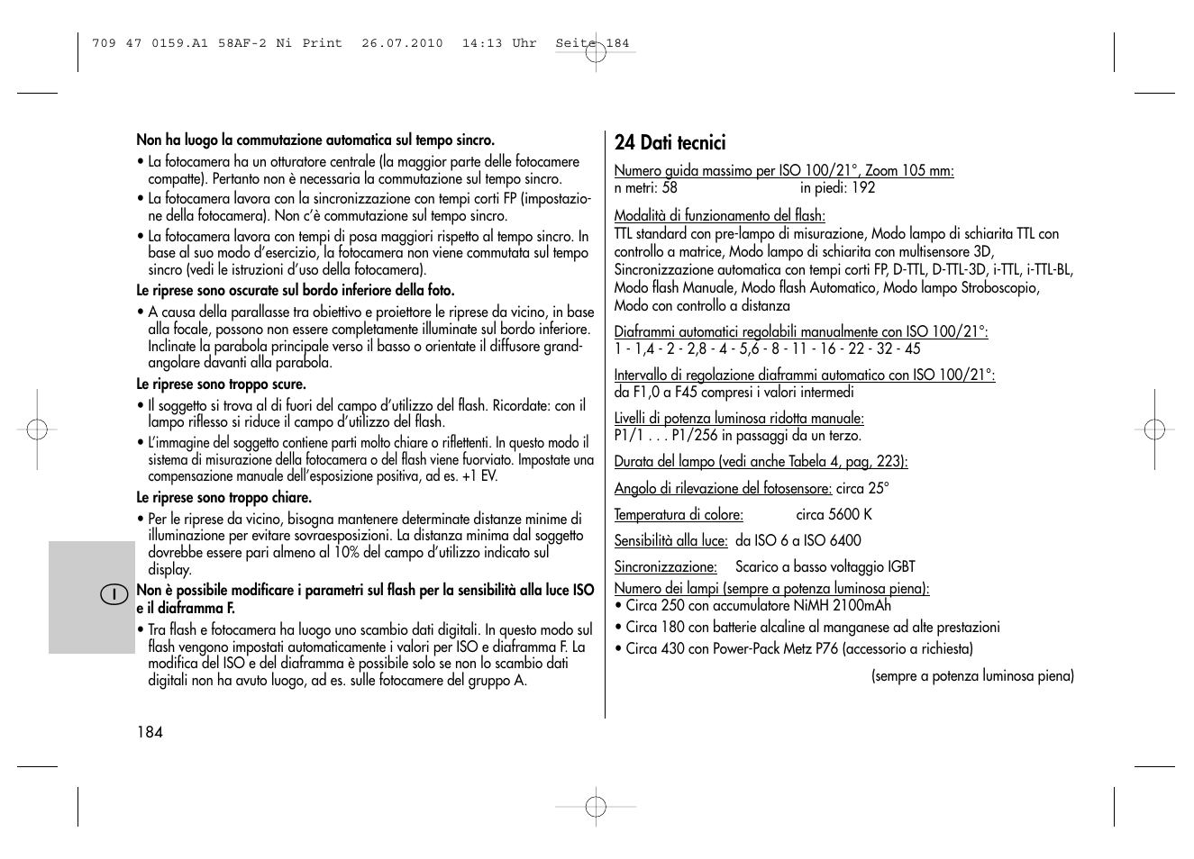 24 dati tecnici | Metz MECABLITZ 58 AF-2 digital Nikon User Manual | Page 184 / 230