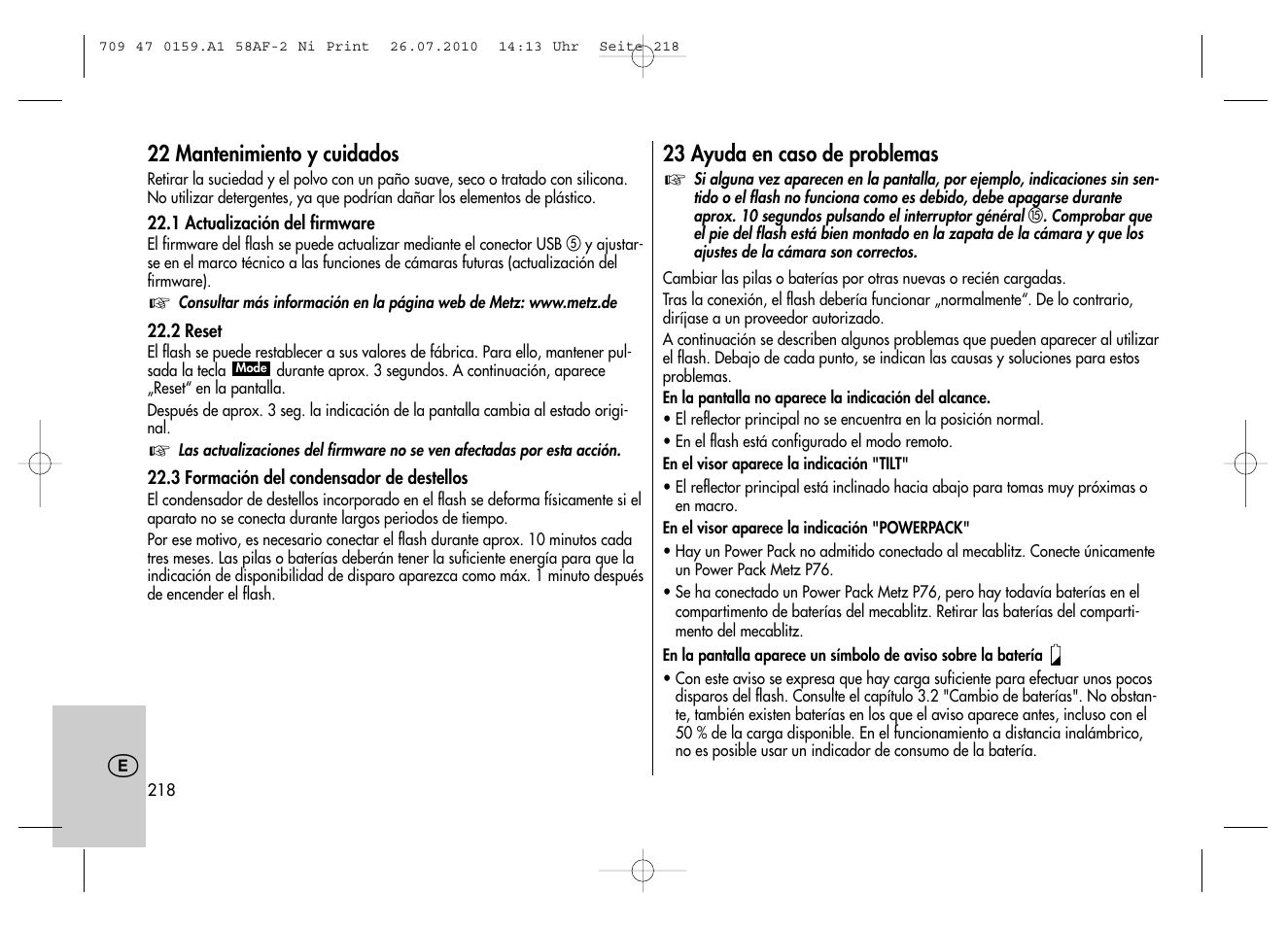 Metz MECABLITZ 58 AF-2 digital Nikon User Manual | Page 218 / 230