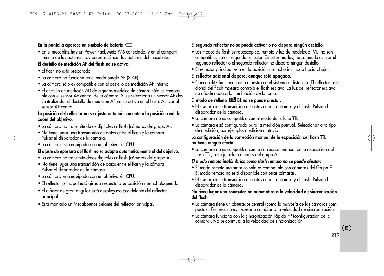 Metz MECABLITZ 58 AF-2 digital Nikon User Manual | Page 219 / 230