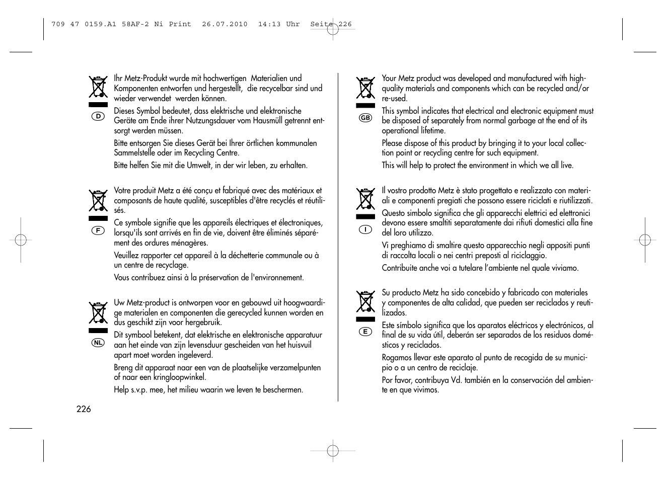 Metz MECABLITZ 58 AF-2 digital Nikon User Manual | Page 226 / 230