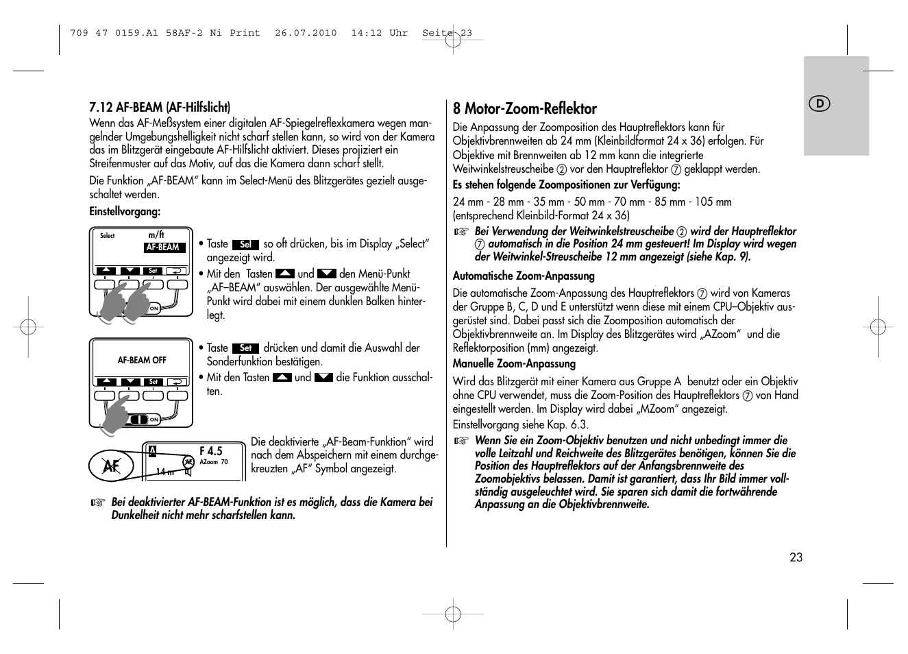 Metz MECABLITZ 58 AF-2 digital Nikon User Manual | Page 23 / 230