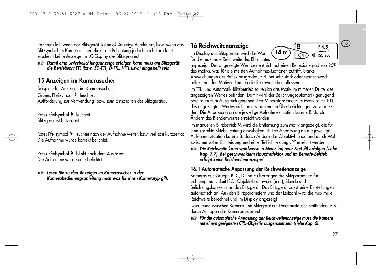 Metz MECABLITZ 58 AF-2 digital Nikon User Manual | Page 27 / 230