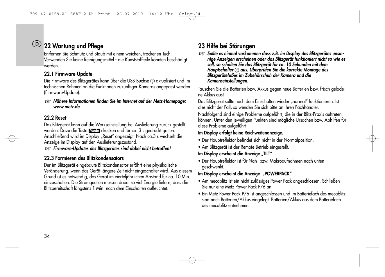 Metz MECABLITZ 58 AF-2 digital Nikon User Manual | Page 34 / 230