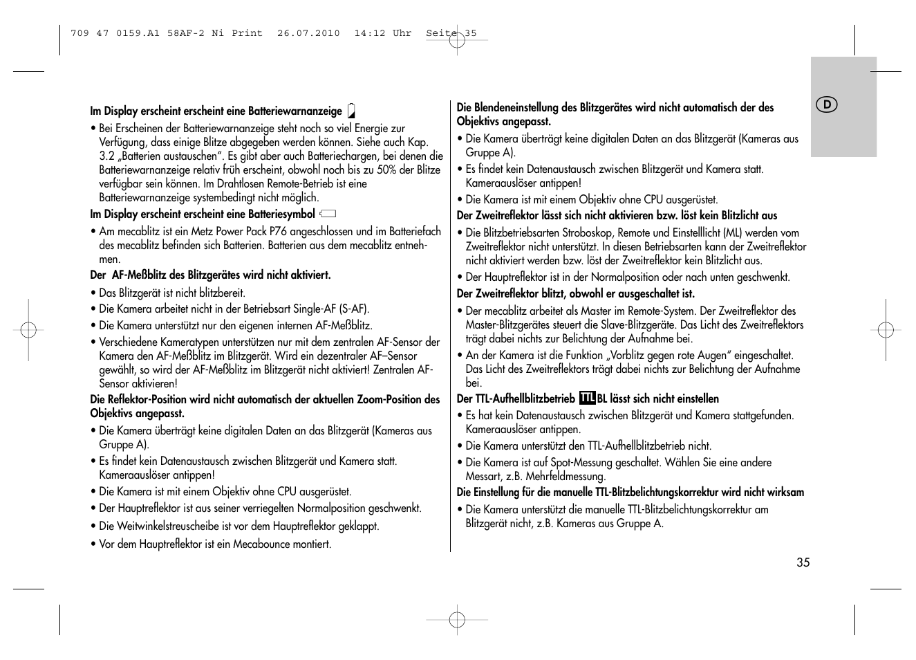 Metz MECABLITZ 58 AF-2 digital Nikon User Manual | Page 35 / 230