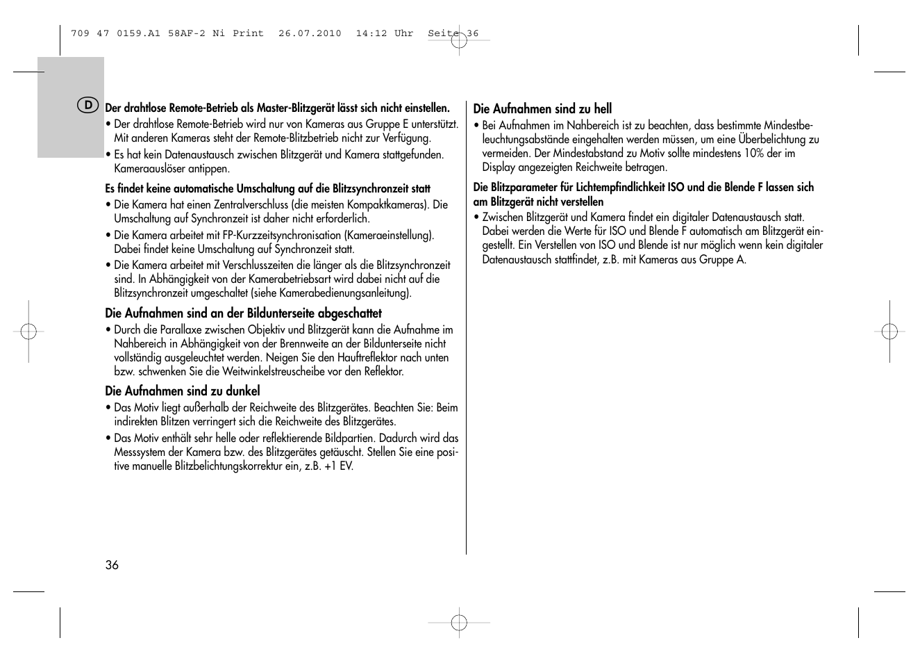 Metz MECABLITZ 58 AF-2 digital Nikon User Manual | Page 36 / 230