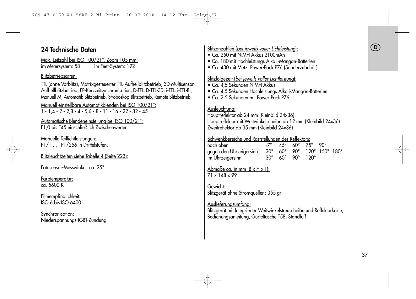 Metz MECABLITZ 58 AF-2 digital Nikon User Manual | Page 37 / 230