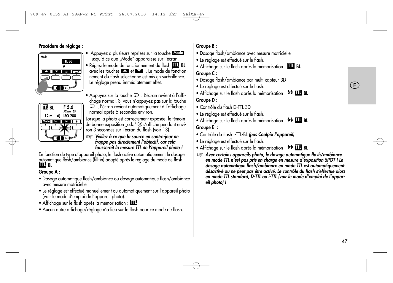 Metz MECABLITZ 58 AF-2 digital Nikon User Manual | Page 47 / 230