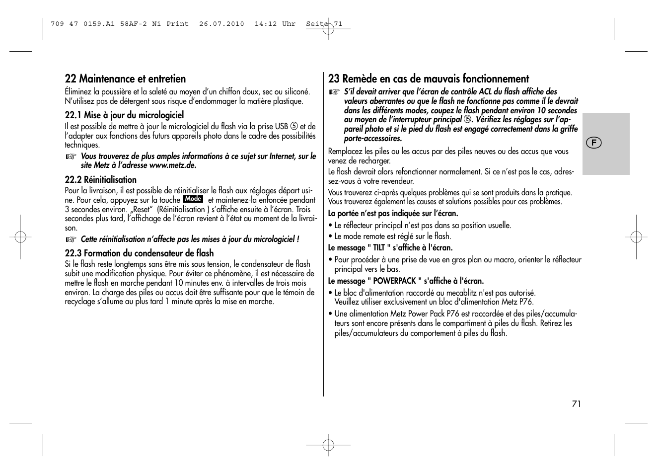 Metz MECABLITZ 58 AF-2 digital Nikon User Manual | Page 71 / 230