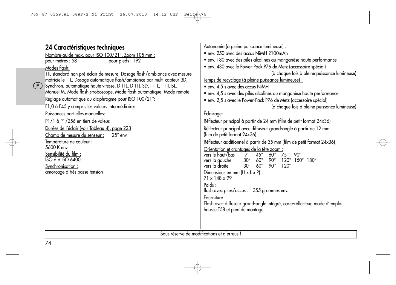 Metz MECABLITZ 58 AF-2 digital Nikon User Manual | Page 74 / 230