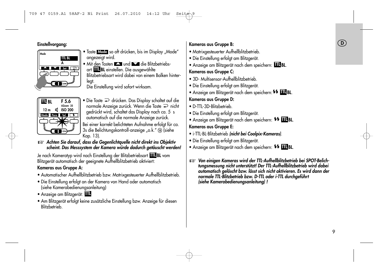 Metz MECABLITZ 58 AF-2 digital Nikon User Manual | Page 9 / 230