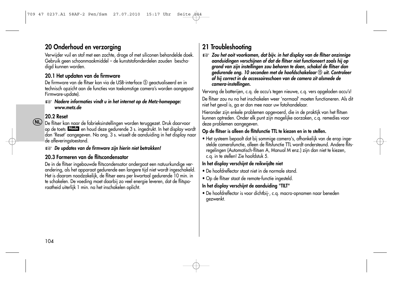 Metz MECABLITZ 58 AF-2 digital Pentax User Manual | Page 104 / 230