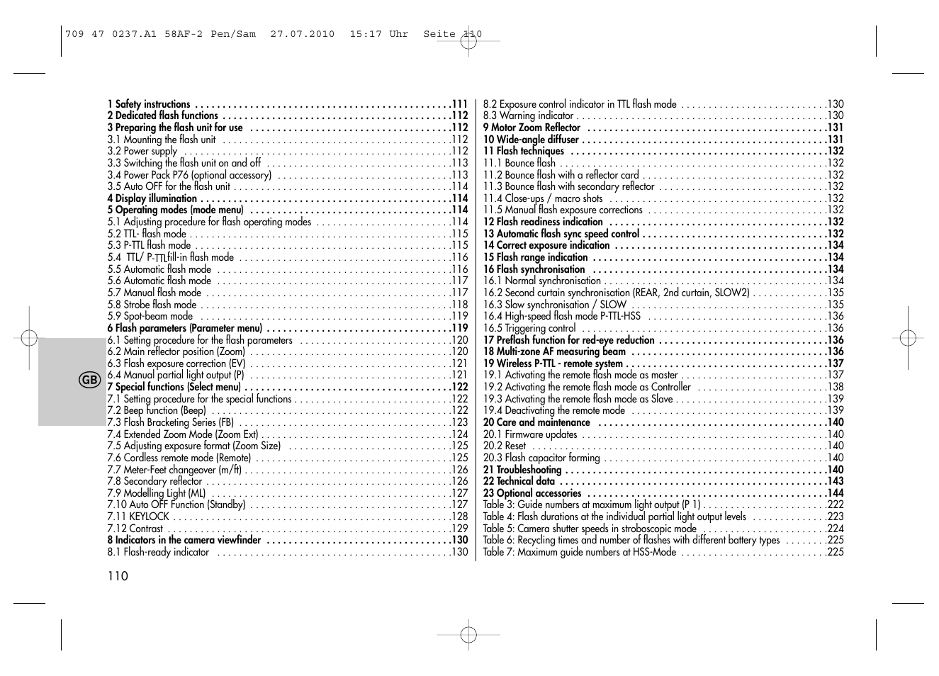 Metz MECABLITZ 58 AF-2 digital Pentax User Manual | Page 110 / 230