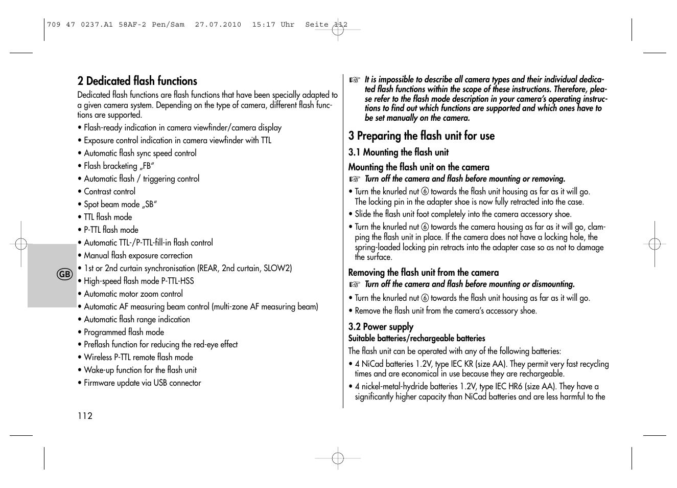 Metz MECABLITZ 58 AF-2 digital Pentax User Manual | Page 112 / 230