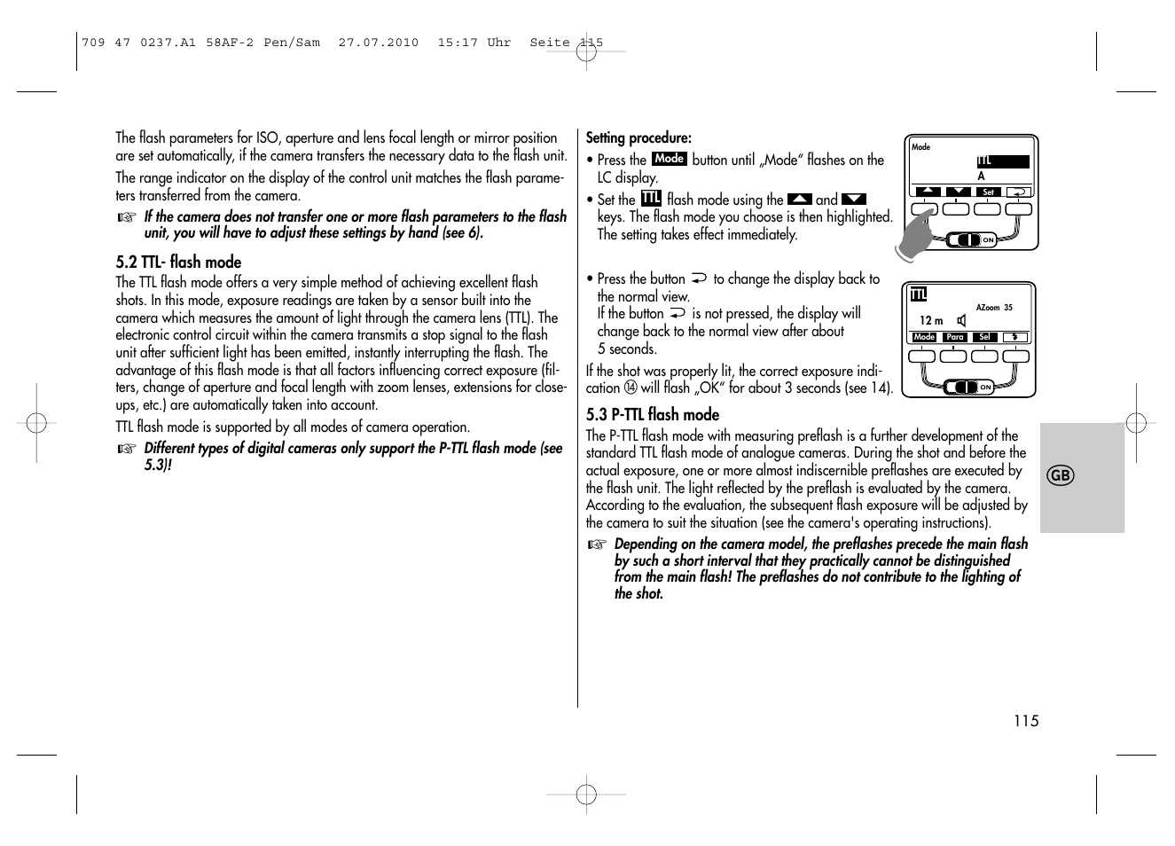 Metz MECABLITZ 58 AF-2 digital Pentax User Manual | Page 115 / 230