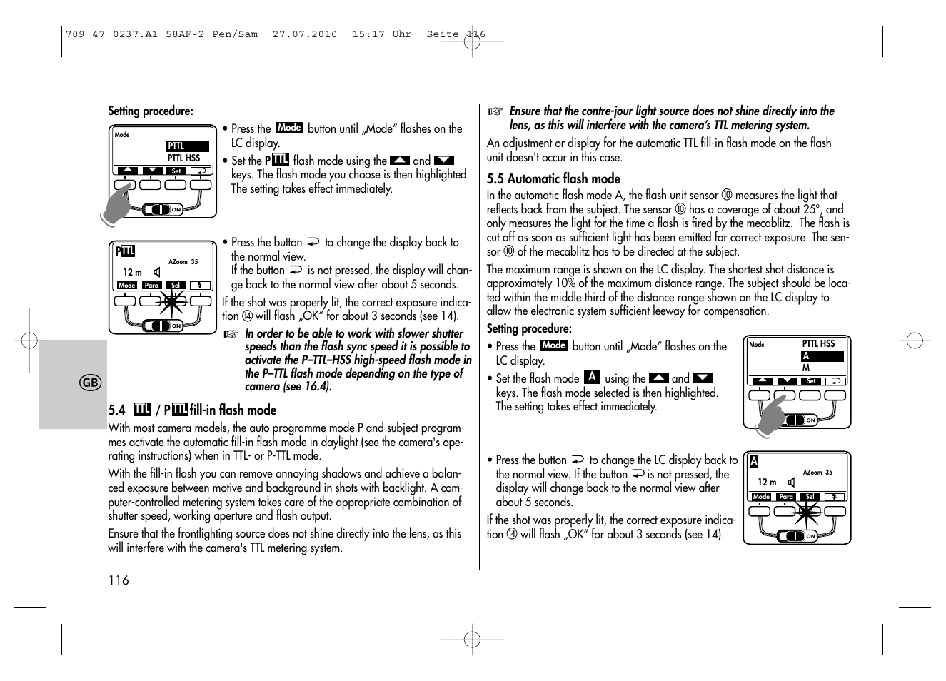 Metz MECABLITZ 58 AF-2 digital Pentax User Manual | Page 116 / 230