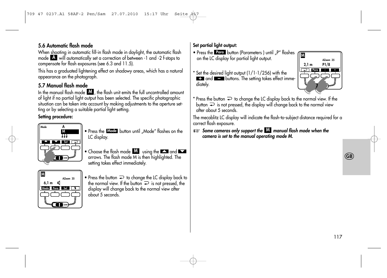 Metz MECABLITZ 58 AF-2 digital Pentax User Manual | Page 117 / 230