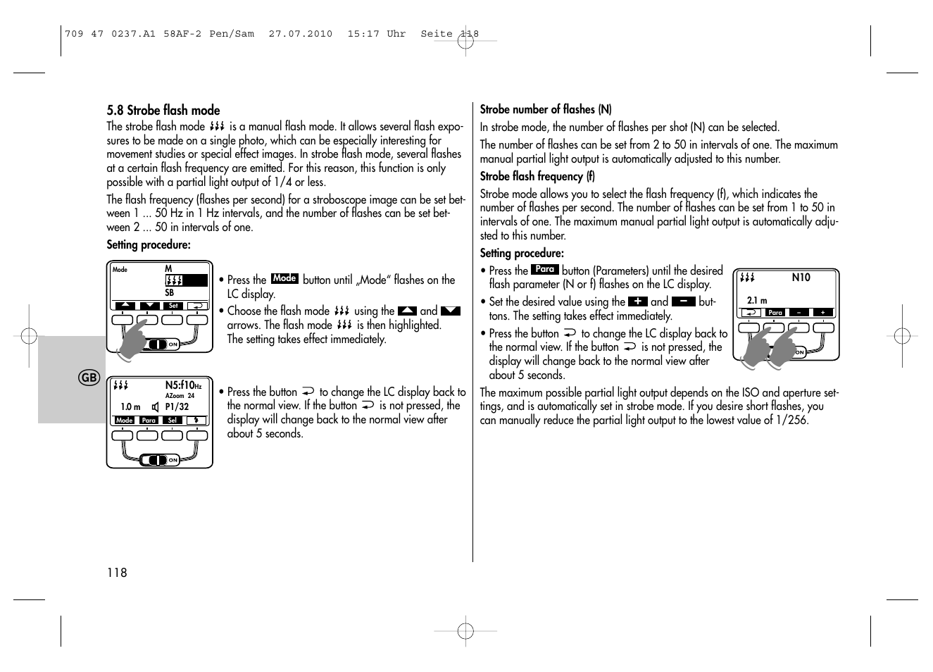 Metz MECABLITZ 58 AF-2 digital Pentax User Manual | Page 118 / 230