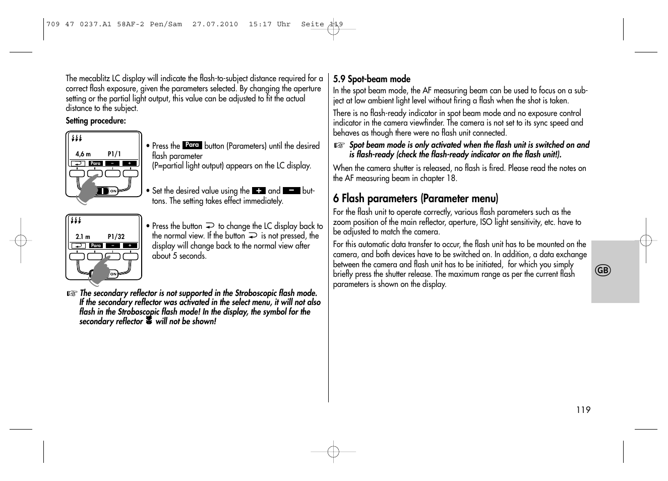 Metz MECABLITZ 58 AF-2 digital Pentax User Manual | Page 119 / 230
