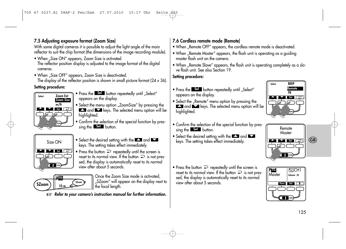 Metz MECABLITZ 58 AF-2 digital Pentax User Manual | Page 125 / 230
