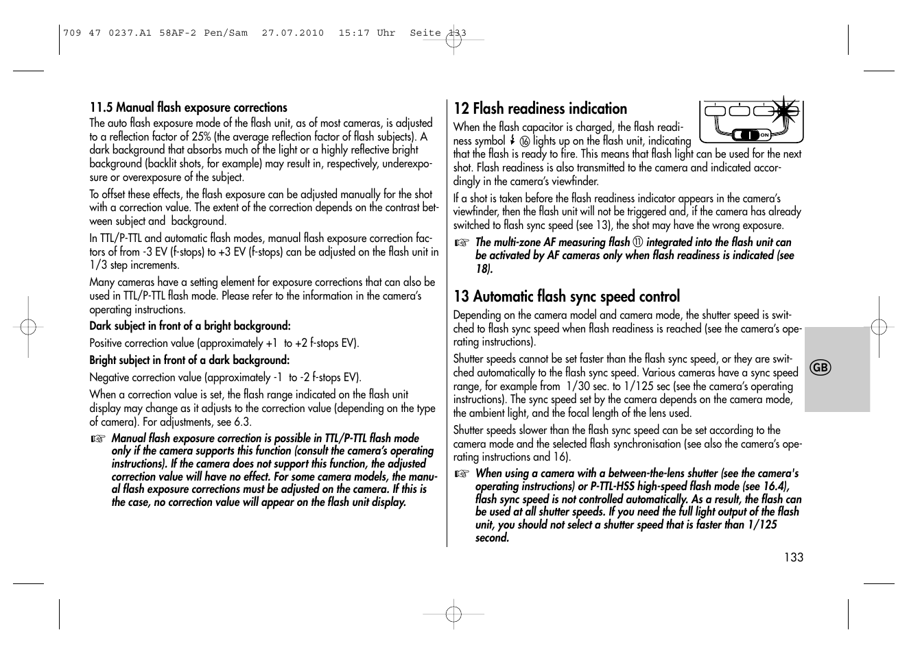 Metz MECABLITZ 58 AF-2 digital Pentax User Manual | Page 133 / 230