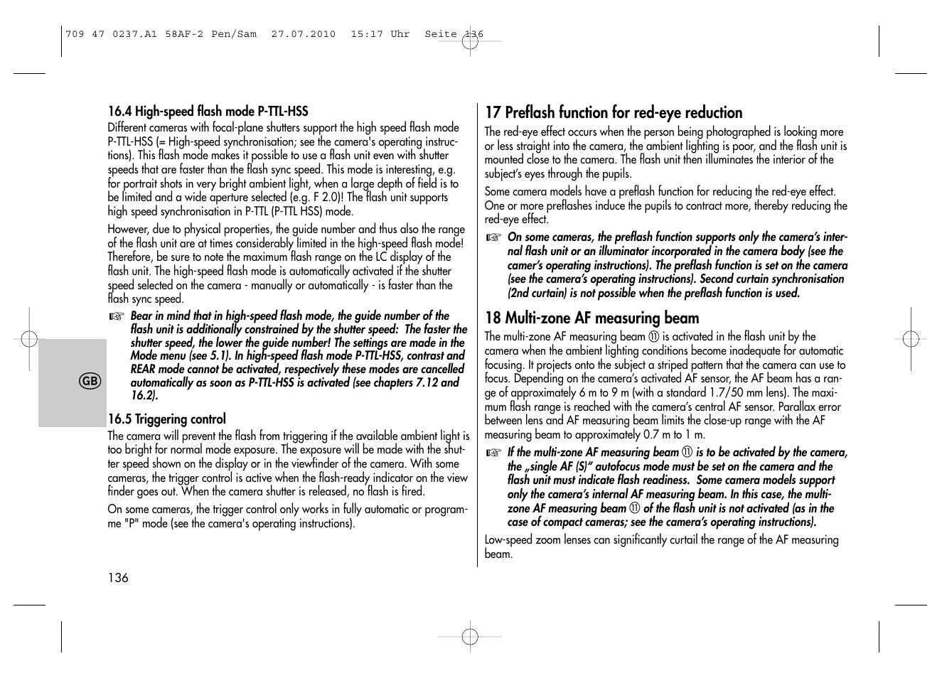 Metz MECABLITZ 58 AF-2 digital Pentax User Manual | Page 136 / 230