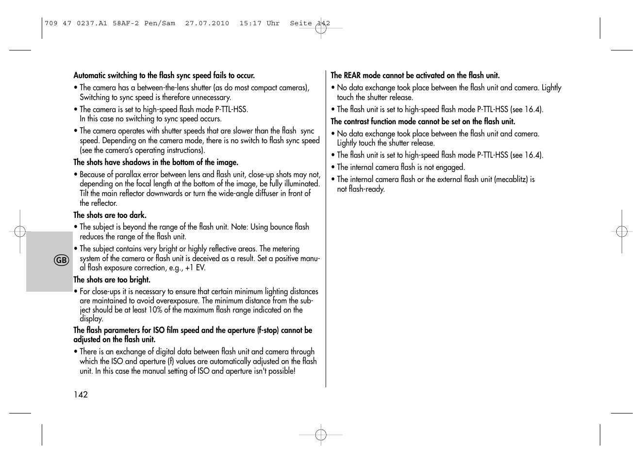 Metz MECABLITZ 58 AF-2 digital Pentax User Manual | Page 142 / 230
