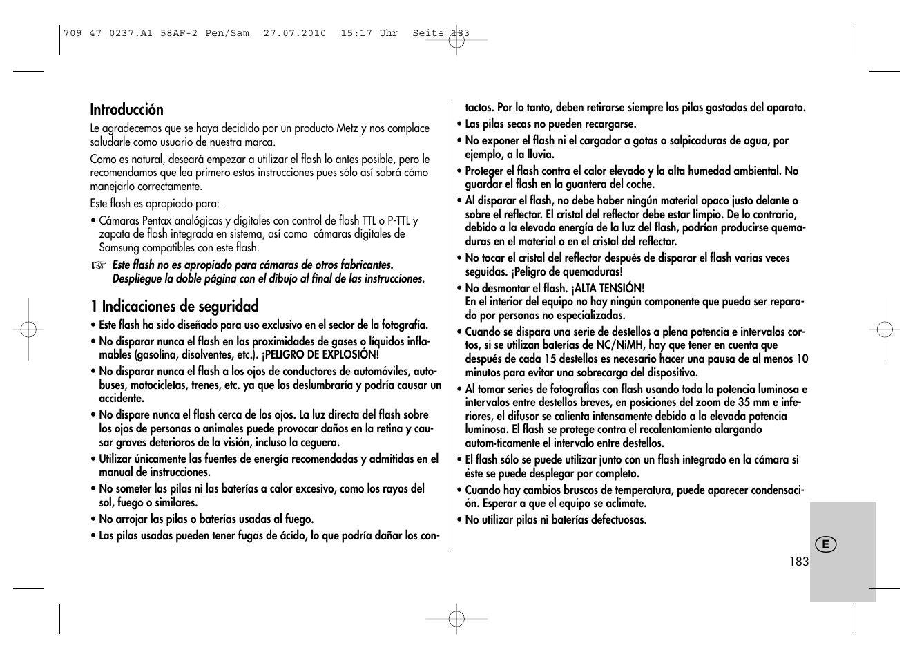 Metz MECABLITZ 58 AF-2 digital Pentax User Manual | Page 183 / 230