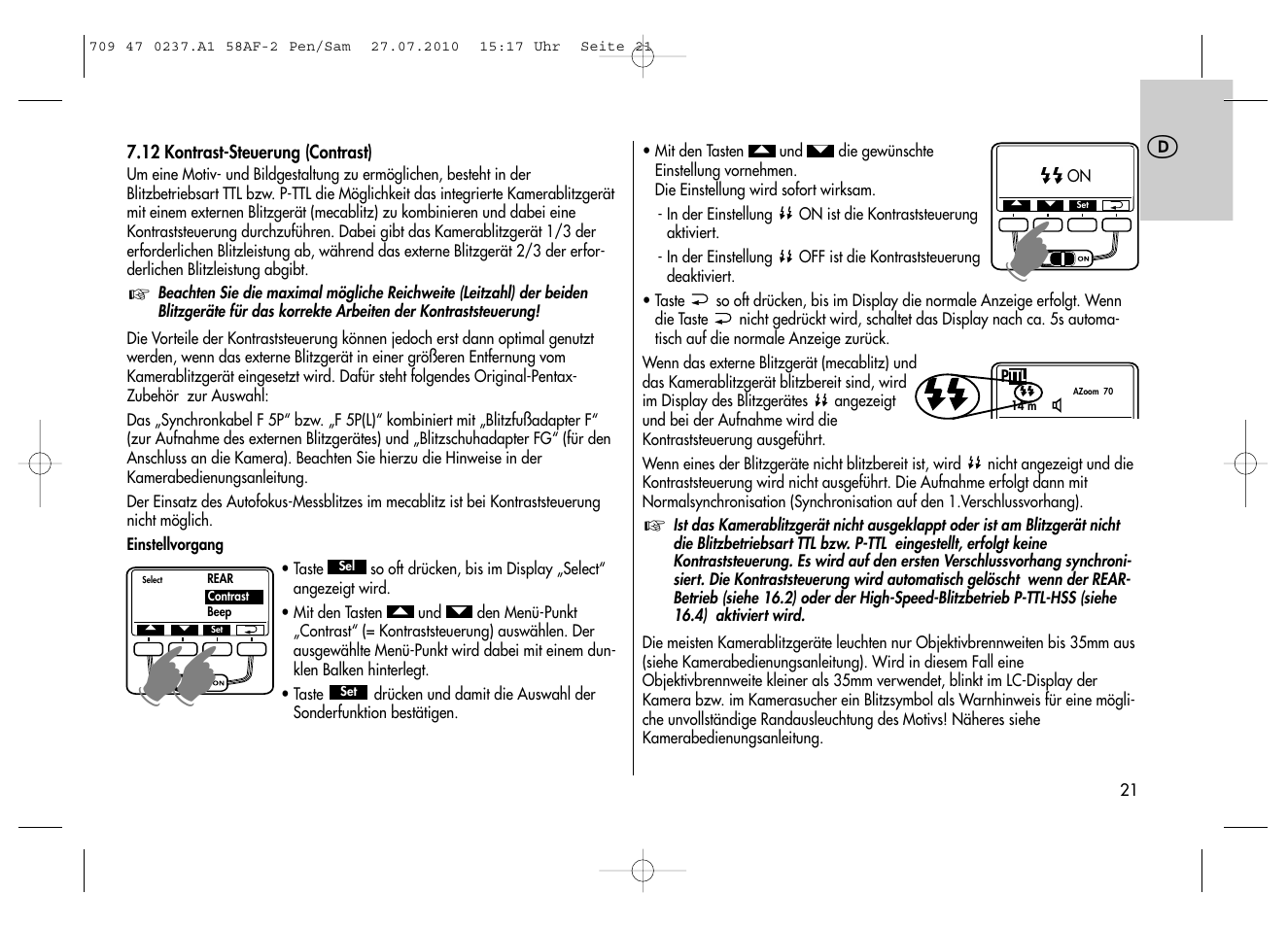 Metz MECABLITZ 58 AF-2 digital Pentax User Manual | Page 21 / 230