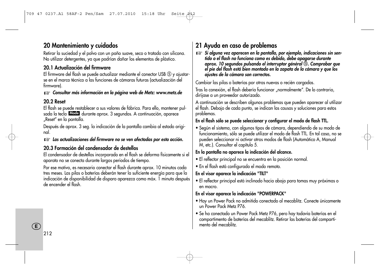 Metz MECABLITZ 58 AF-2 digital Pentax User Manual | Page 212 / 230