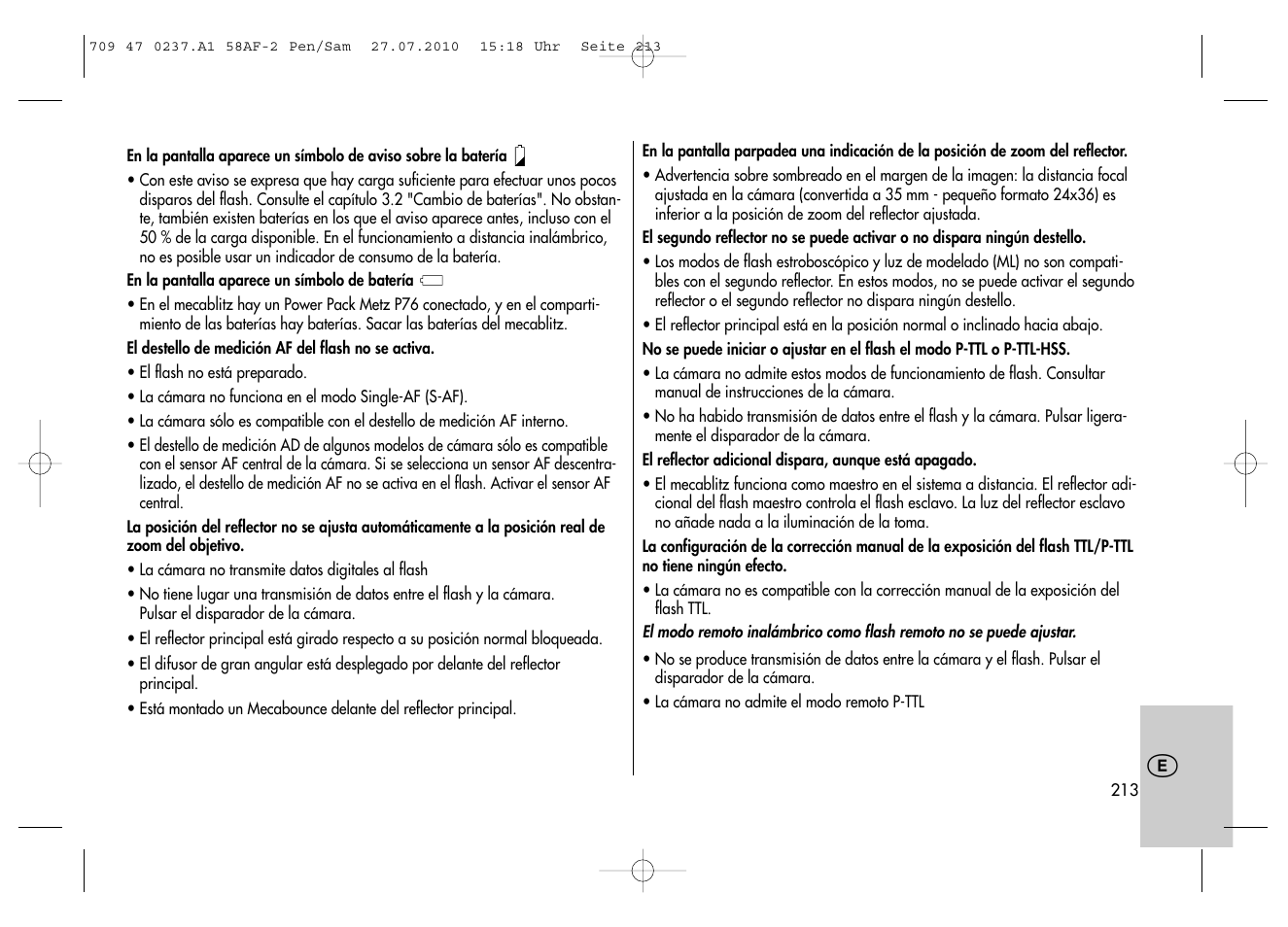 Metz MECABLITZ 58 AF-2 digital Pentax User Manual | Page 213 / 230