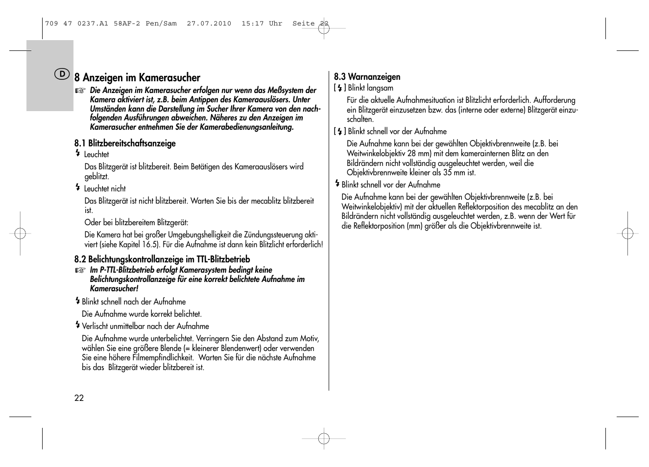 Metz MECABLITZ 58 AF-2 digital Pentax User Manual | Page 22 / 230