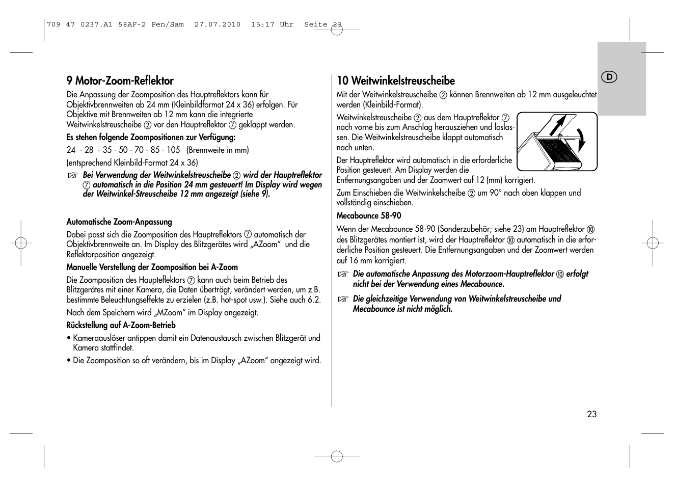 Metz MECABLITZ 58 AF-2 digital Pentax User Manual | Page 23 / 230