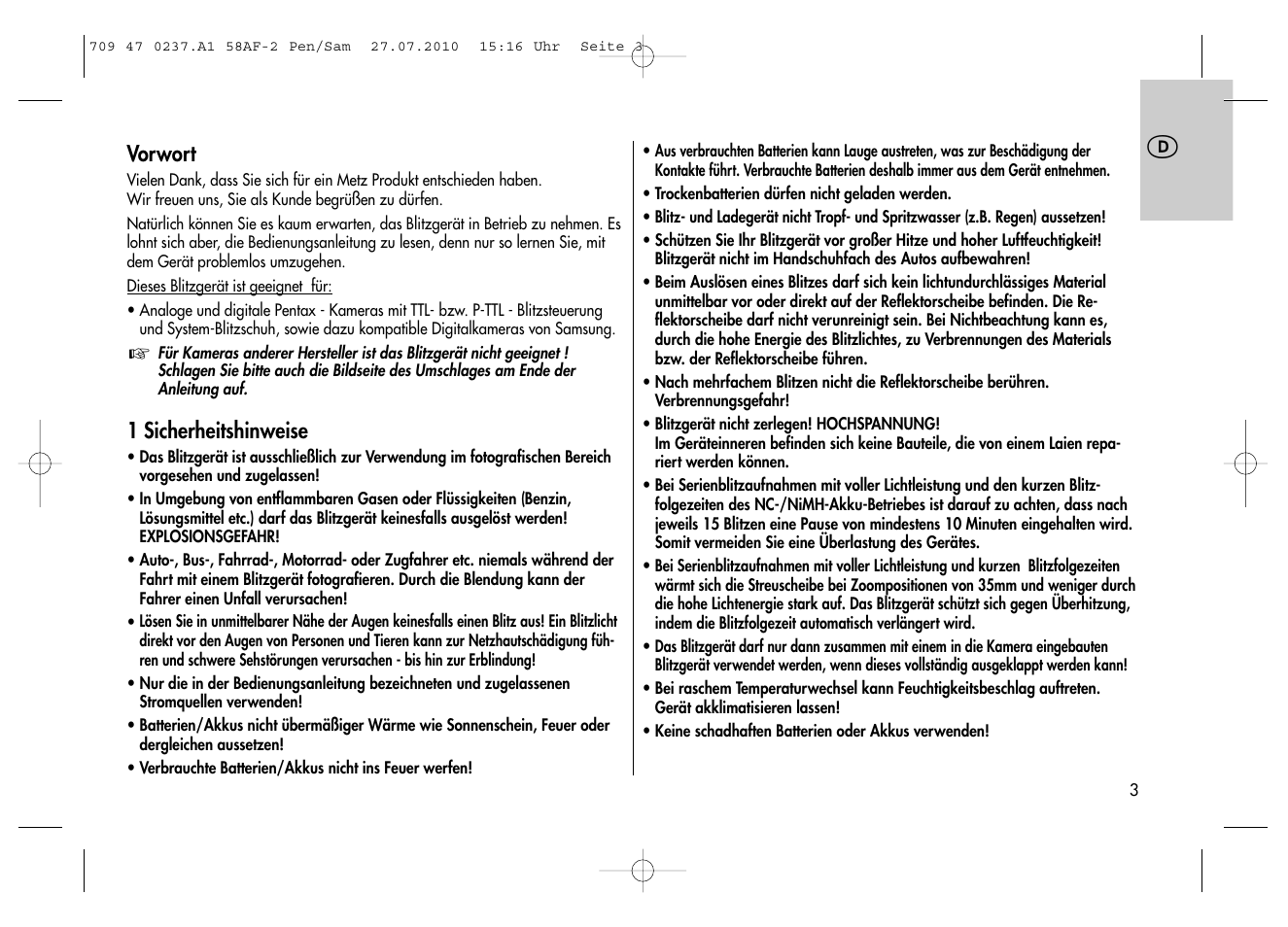 Metz MECABLITZ 58 AF-2 digital Pentax User Manual | Page 3 / 230