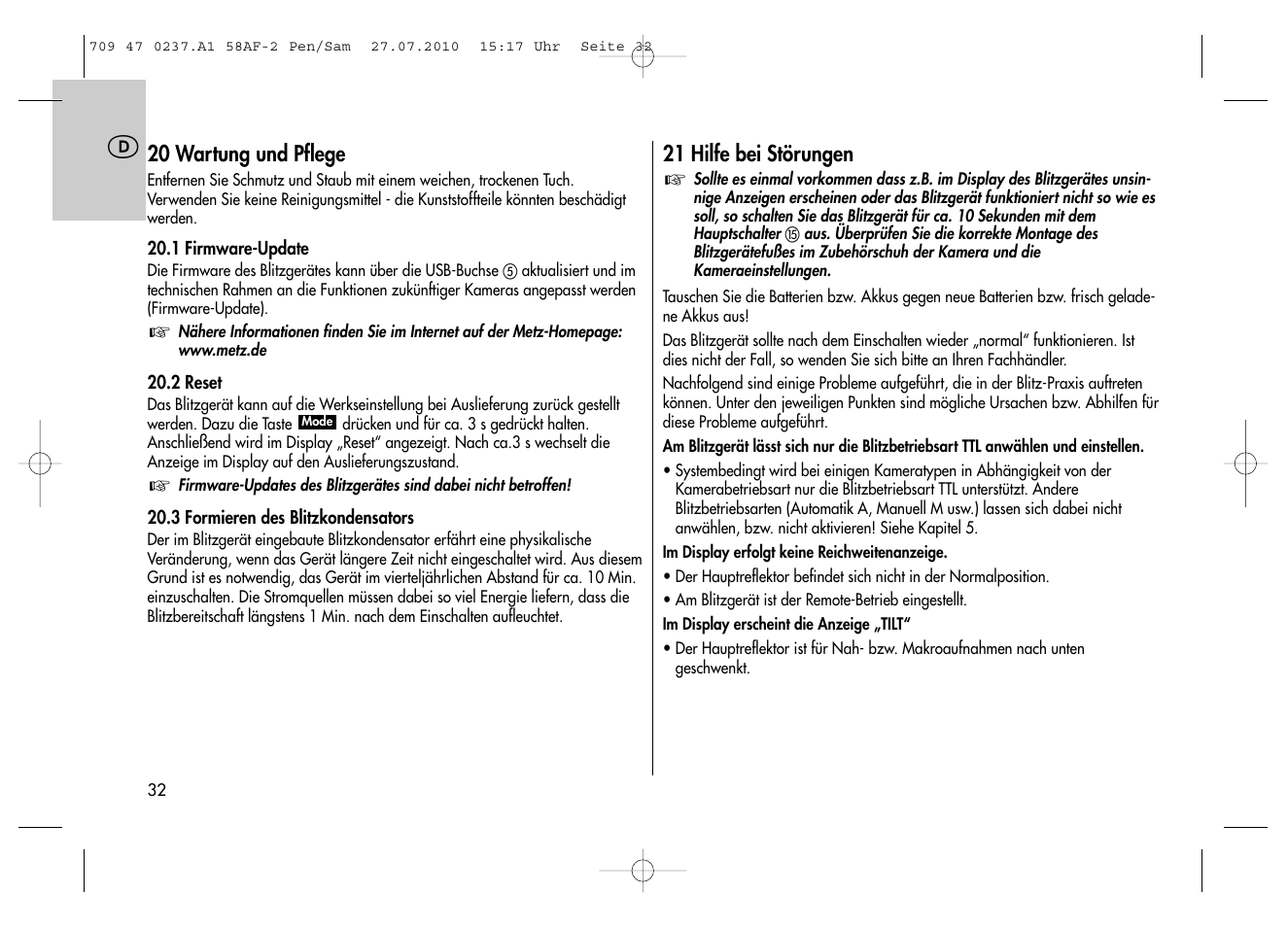 Metz MECABLITZ 58 AF-2 digital Pentax User Manual | Page 32 / 230
