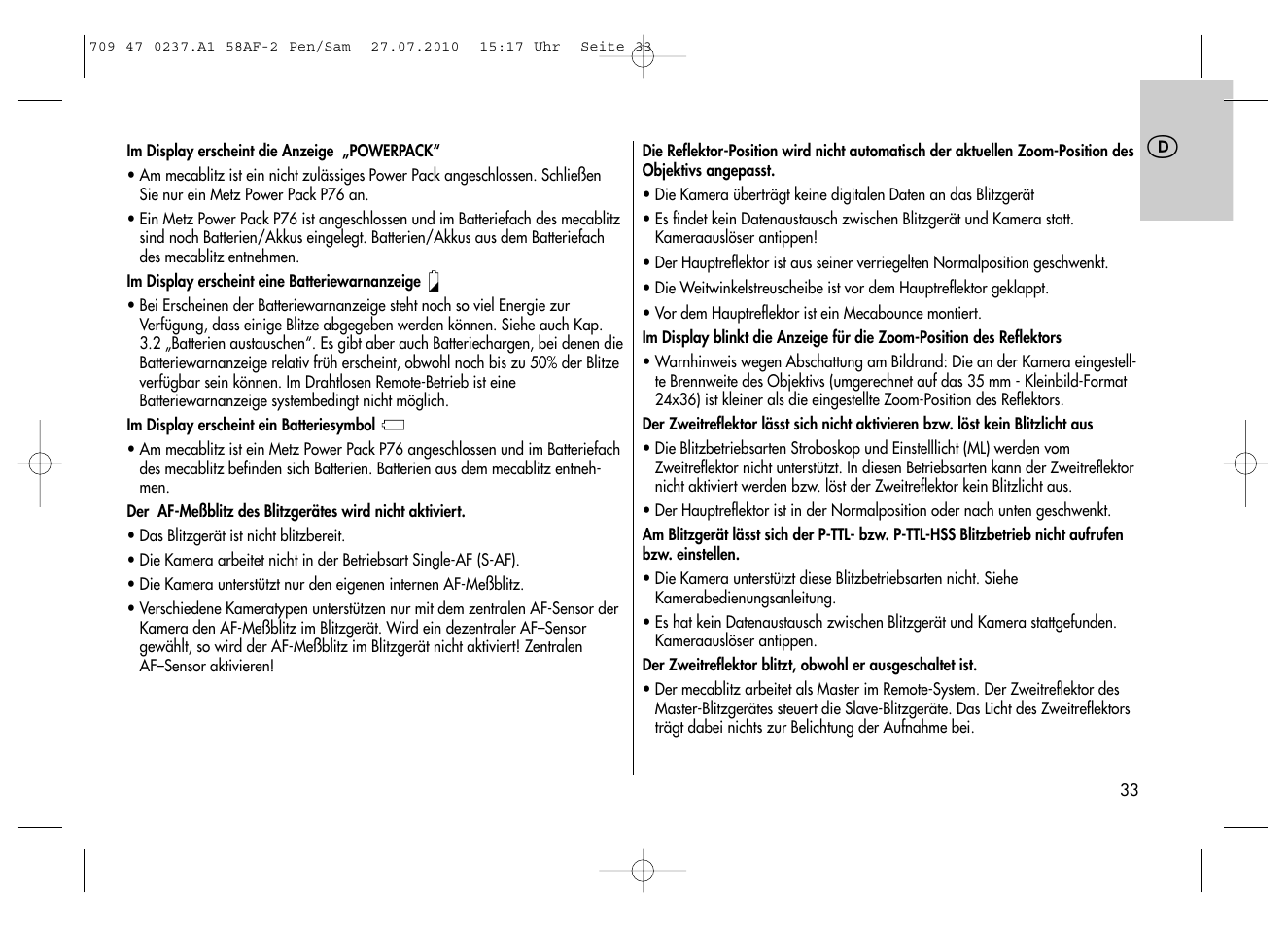 Metz MECABLITZ 58 AF-2 digital Pentax User Manual | Page 33 / 230