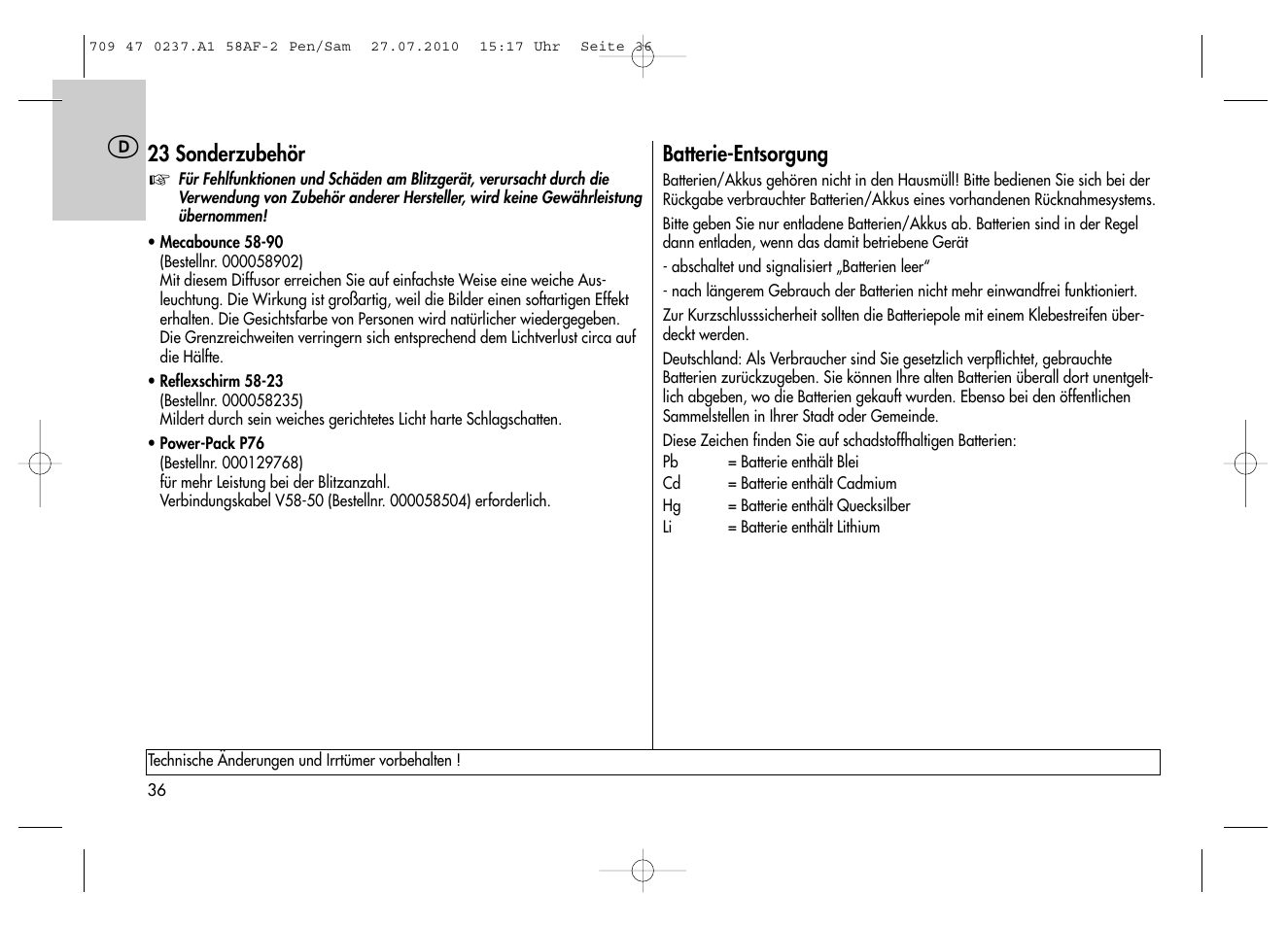 Metz MECABLITZ 58 AF-2 digital Pentax User Manual | Page 36 / 230
