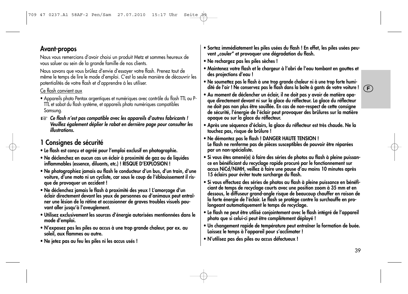 Metz MECABLITZ 58 AF-2 digital Pentax User Manual | Page 39 / 230