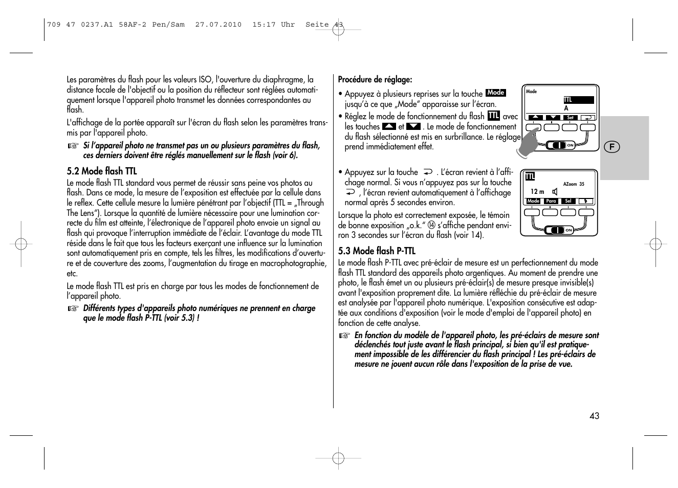 Metz MECABLITZ 58 AF-2 digital Pentax User Manual | Page 43 / 230