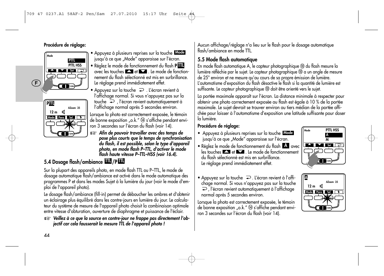 Metz MECABLITZ 58 AF-2 digital Pentax User Manual | Page 44 / 230