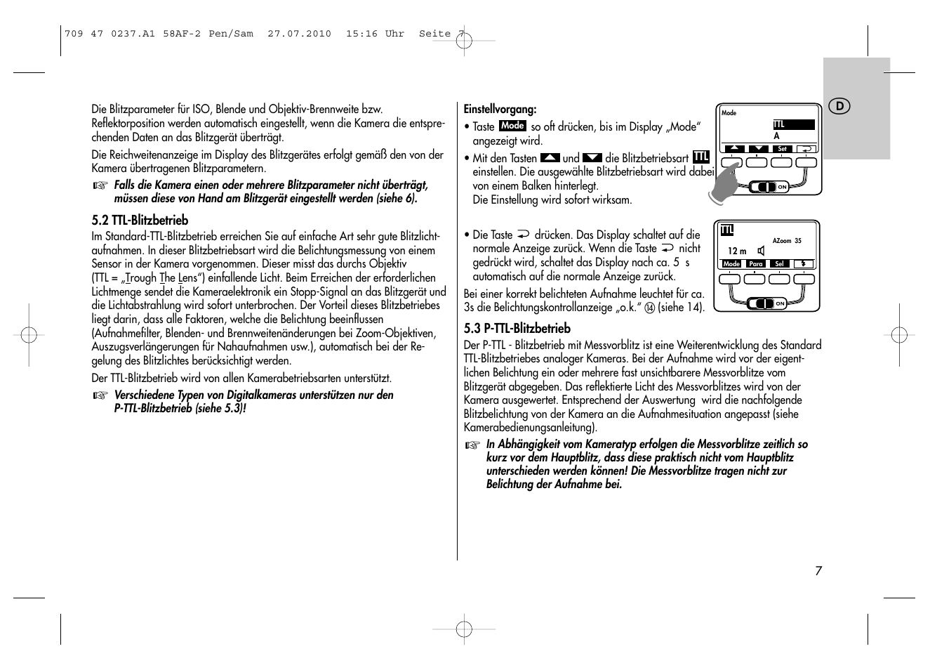 Metz MECABLITZ 58 AF-2 digital Pentax User Manual | Page 7 / 230