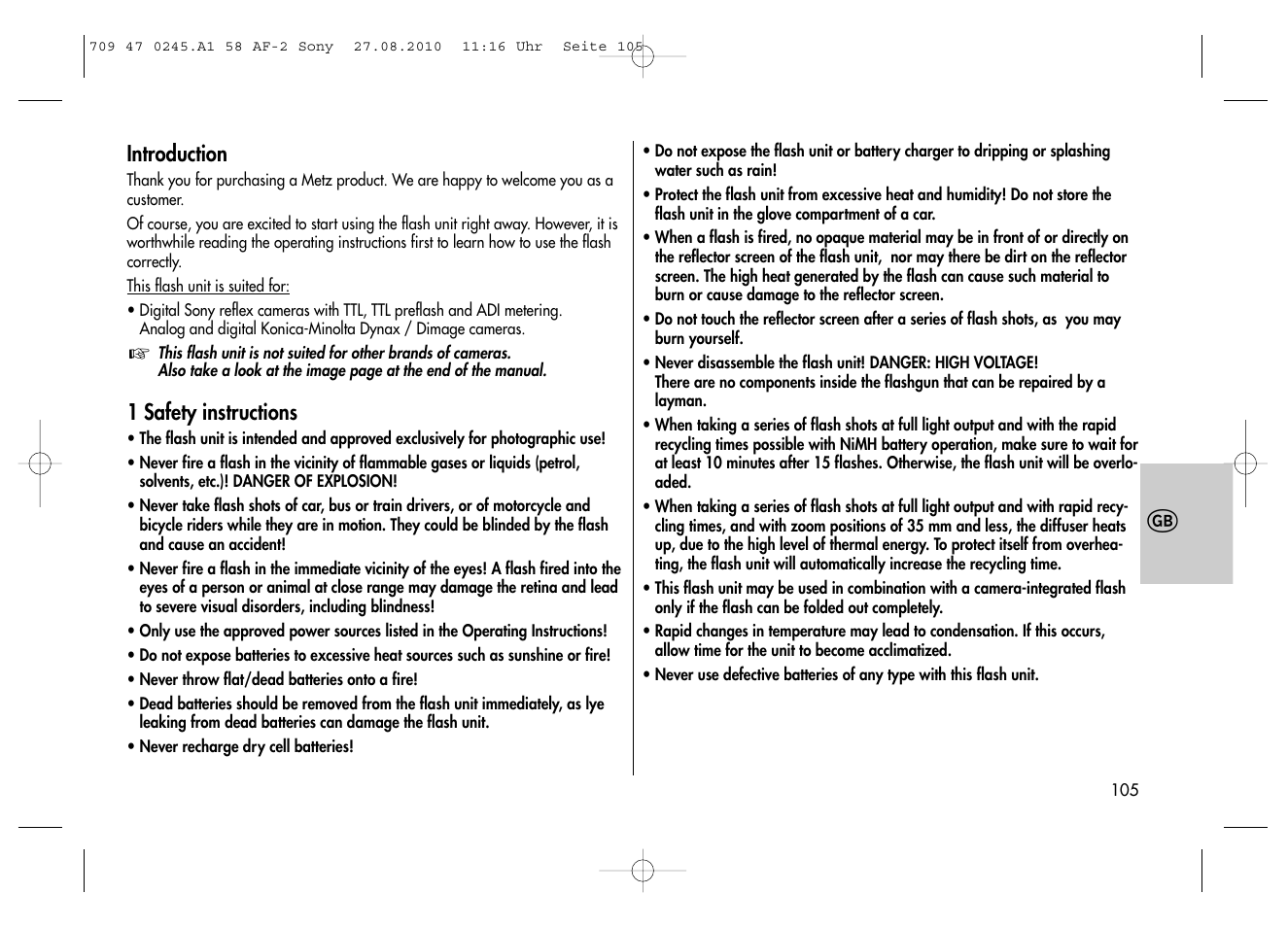 Metz MECABLITZ 58 AF-2 digital Sony User Manual | Page 105 / 214