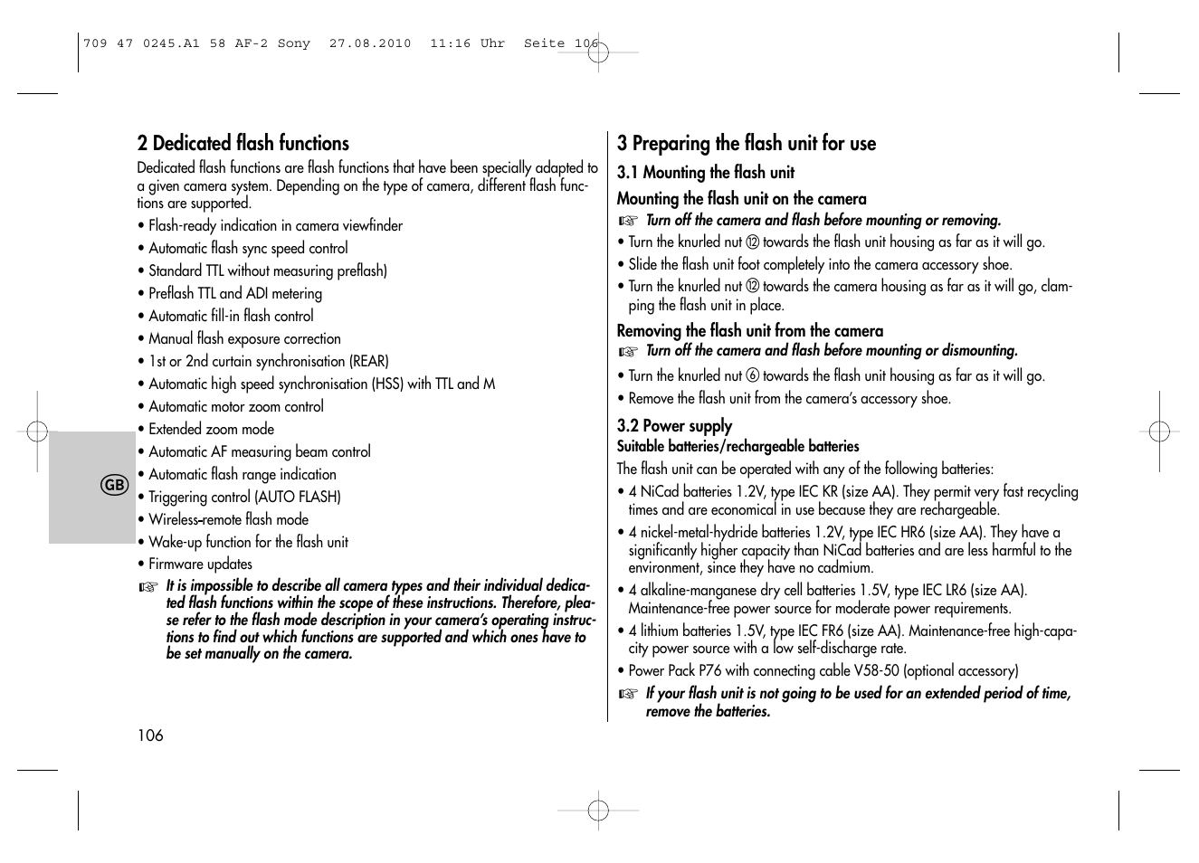 Metz MECABLITZ 58 AF-2 digital Sony User Manual | Page 106 / 214
